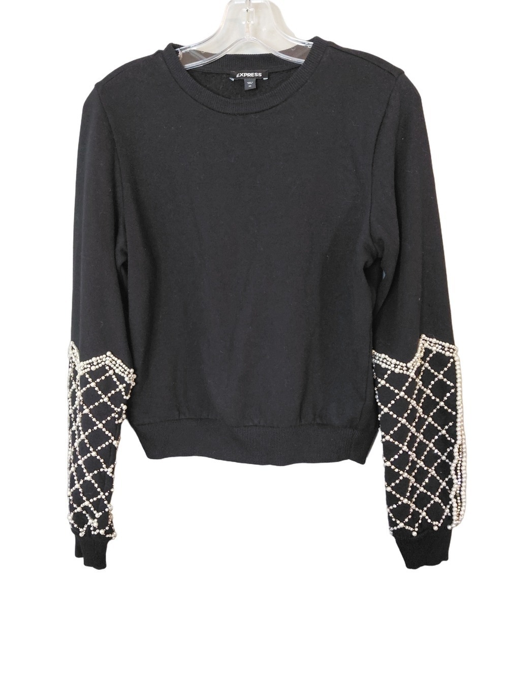 EXPRESS Black Pearl Rhinestone Sweatshirt Glam Statement XS Extra Small - Picture 2 of 7